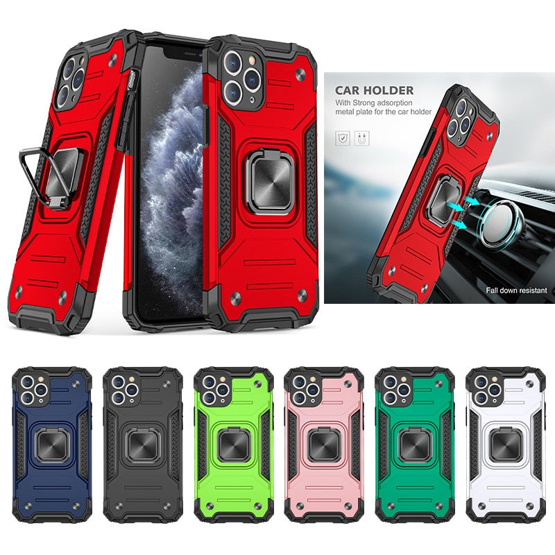 iPhone 11Pro Max - Drop proof Shockproof + Metal Plate + Ring Stand / Holder Phone Case