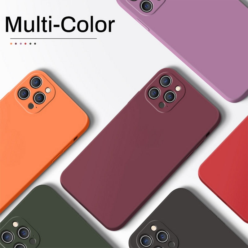 Luxury Silicone Case on For iPhone 13 11 12 Pro Max SE 2 2020 XS Max XR X 7 8 6 6S Plus Cover Soft Camera Protection Case