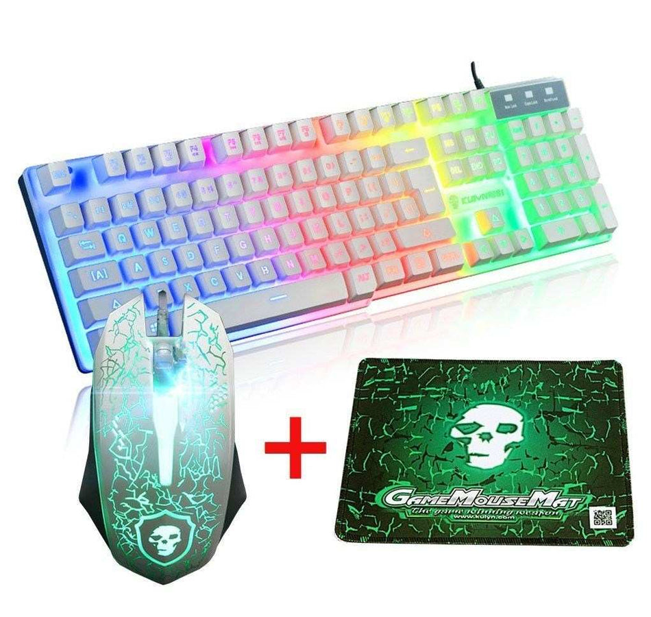 LED Rainbow Backlight Wired Gaming Keyboard + 2400DPI Mouse + Mouse Pad Combo