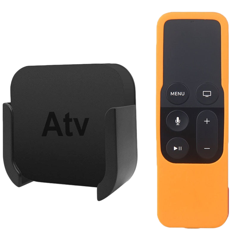 Apple TV 4th Gen Bracket Mount with Remote Silicone Case - Easy Install