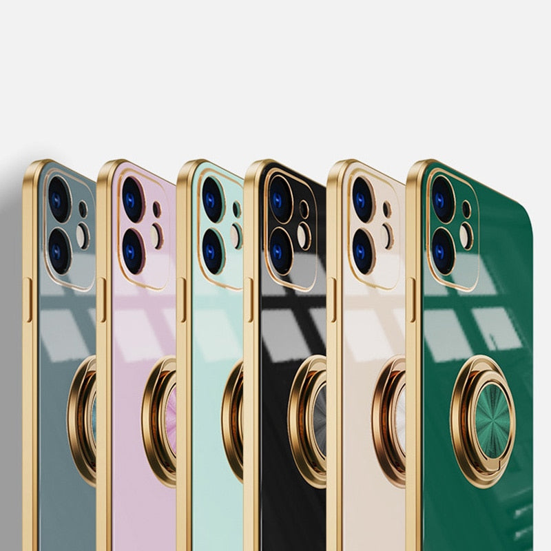 iPhone 12 - Luxury Soft Silicone Case w/ Finger Ring and Magnetic Phone Holder Support